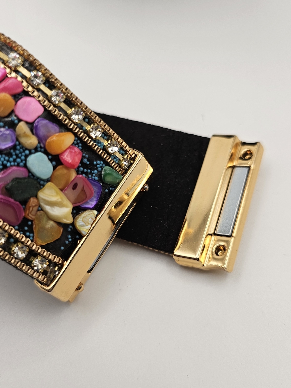 NEW Petalura "Treasure Road" Magnetic Cuff Bracelet Vegan Leather Various Stones - Picture 2 of 12